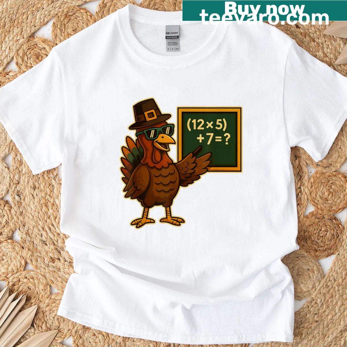 Funny math-themed Thanksgiving shirt with turkey graphic — on a men's t-shirt