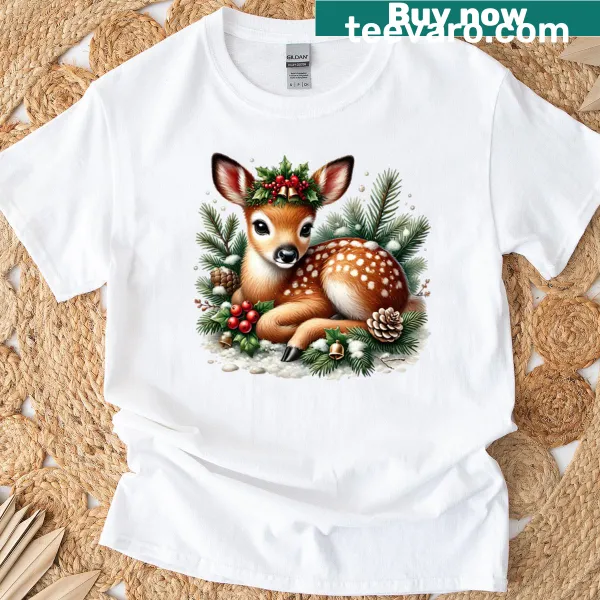 Cute baby deer Christmas T-shirt for kids.