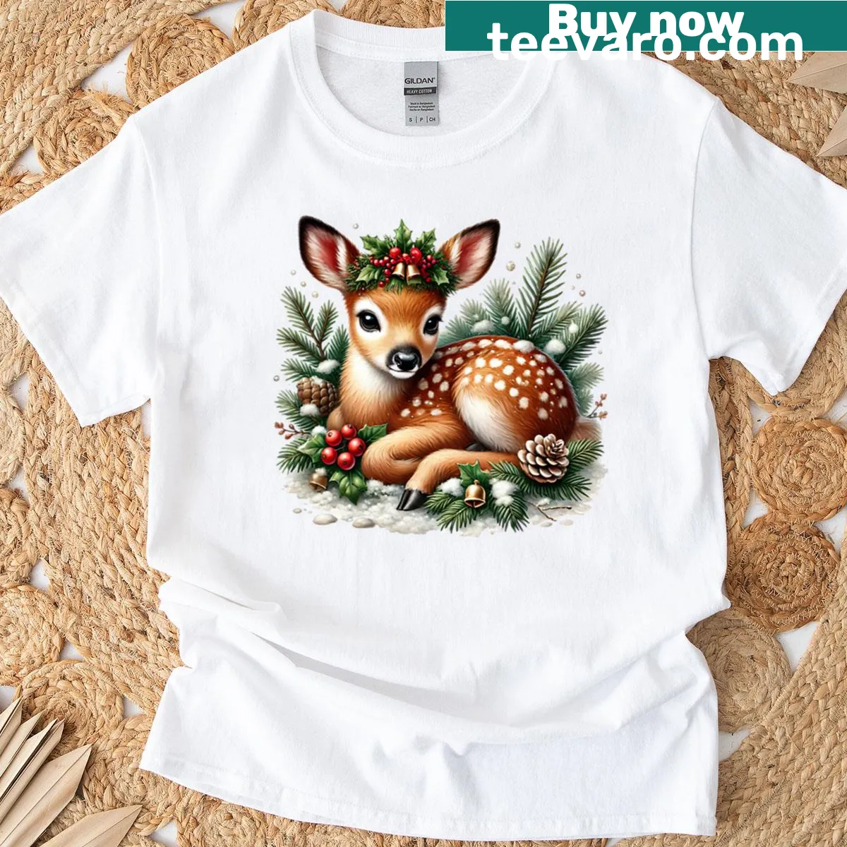 Cute baby deer Christmas T-shirt for kids. — on a men's t-shirt