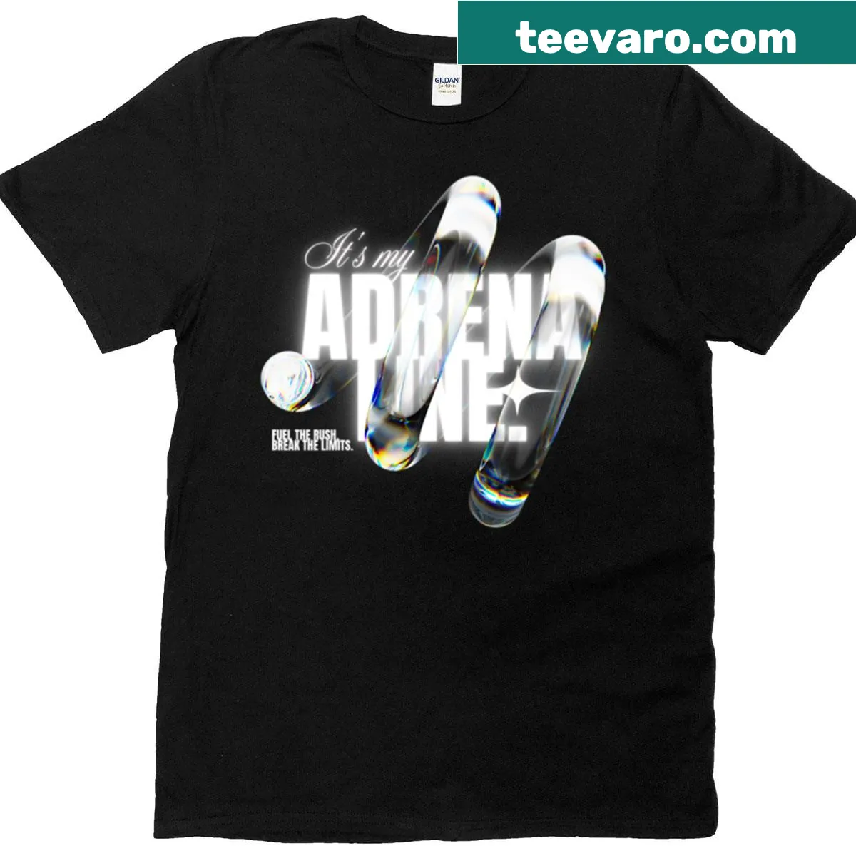 Bold t-shirt with 'Adrenaline' text design — on a men's t-shirt