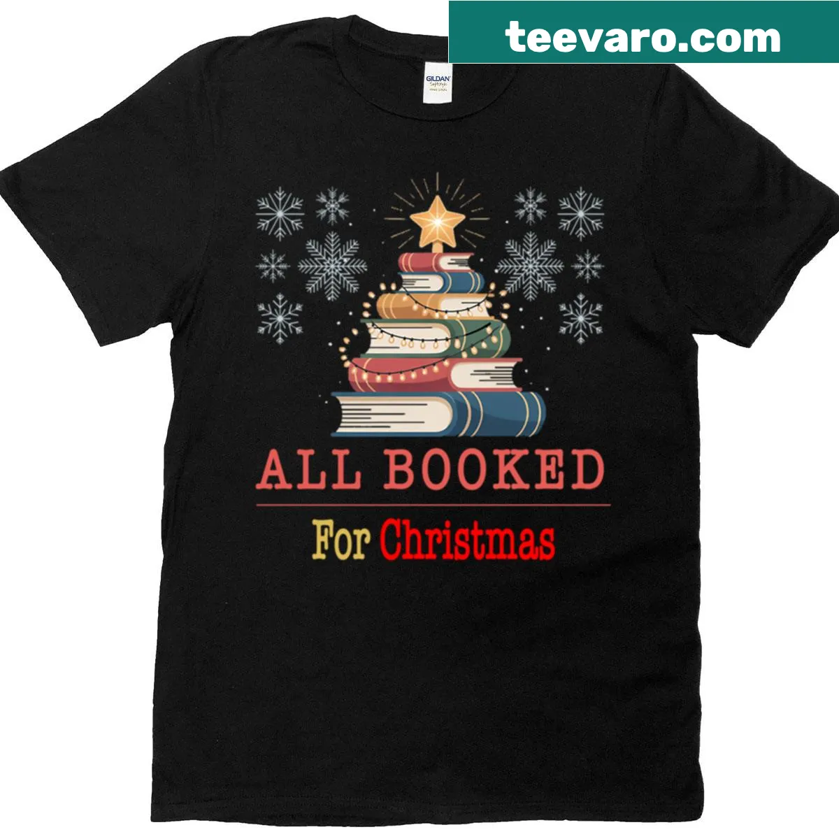 Christmas tree made of books on a T-shirt for book lovers — on a men's t-shirt