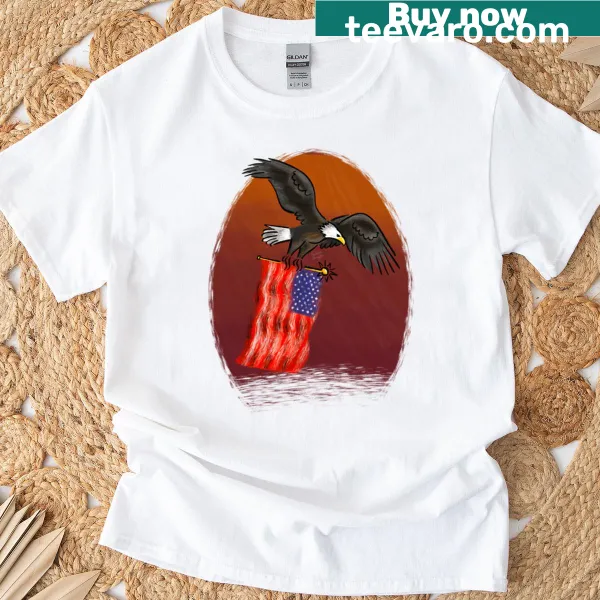 T-shirt with an illustration of an American eagle and flag, symbolizing patriotism.