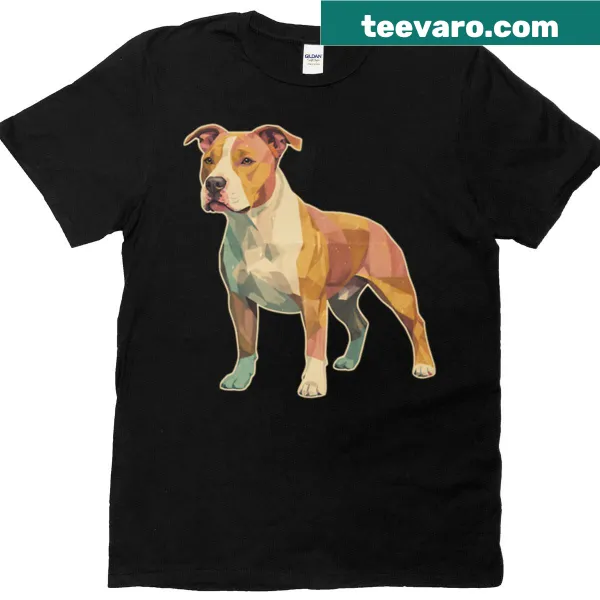 Vintage-style t-shirt with a low poly design of an American Pit Bull Terrier