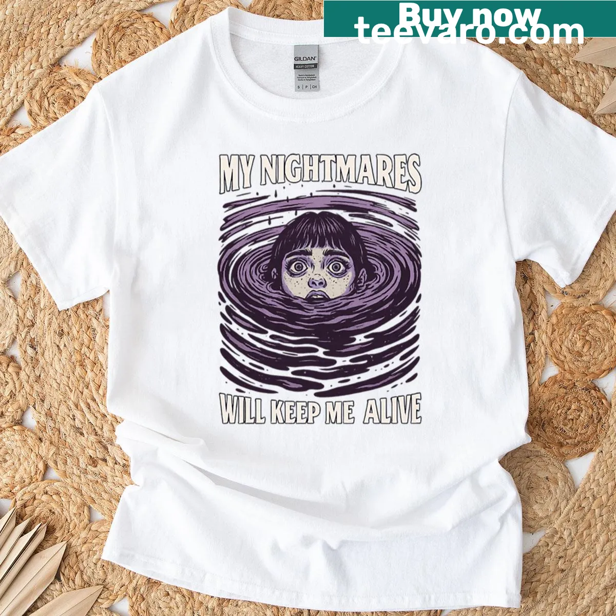 Trippy anime horror graphic shirt with surreal creepy design — on a men's t-shirt