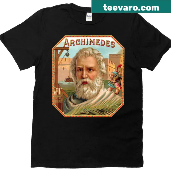 Illustration of Archimedes on a science-themed t-shirt