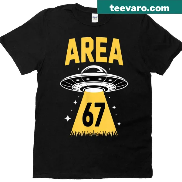 Humorous UFO cartoon T-shirt featuring an alien spaceship
