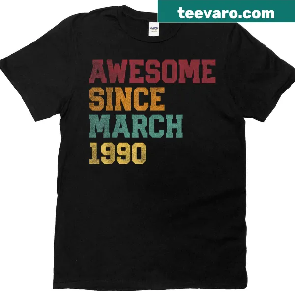 T-shirt celebrating 36 years since March 1990 with bold typography