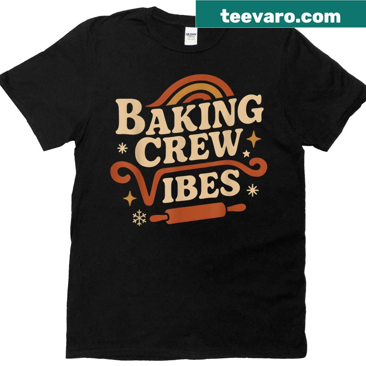 Retro Christmas baking crew graphic t-shirt for holiday enthusiasts — on a men's t-shirt