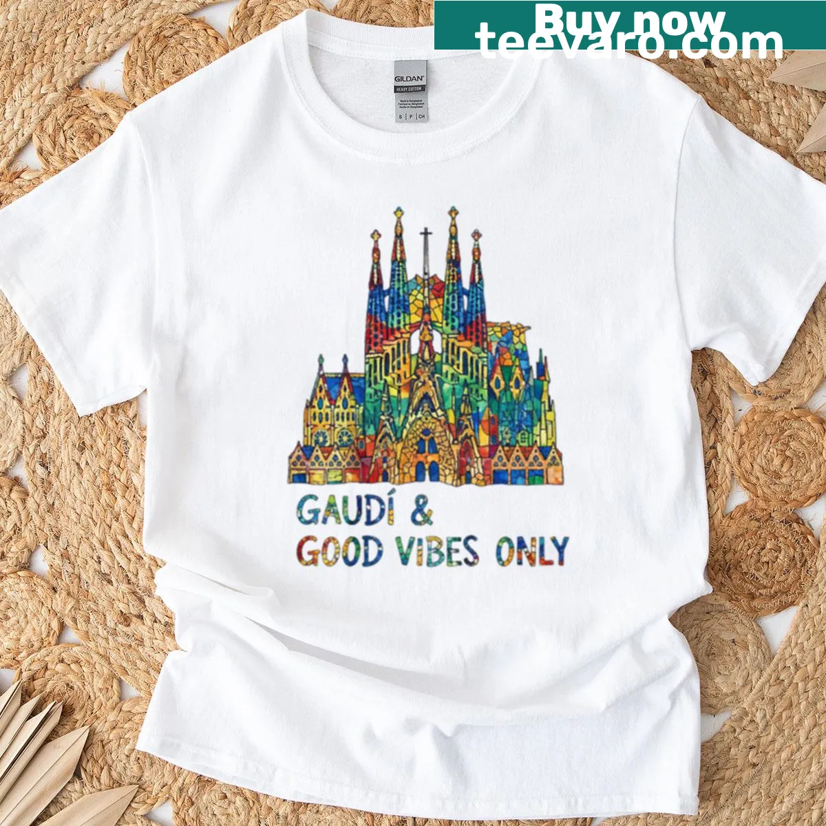 Gaudí-inspired artistic graphic on t-shirt — on a men's t-shirt