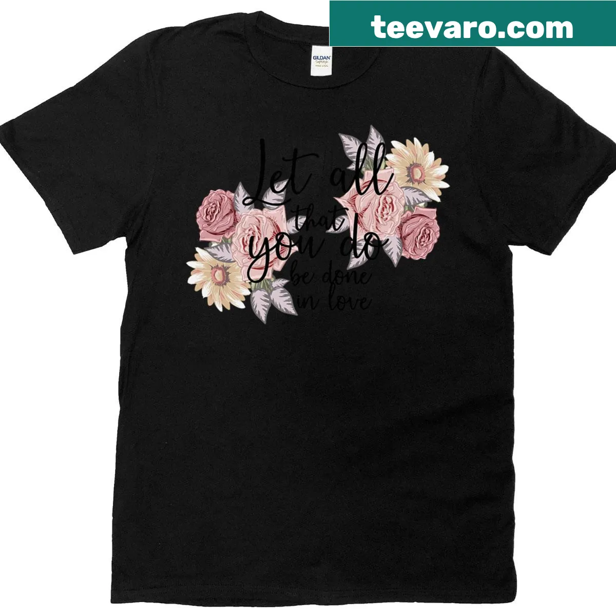 Inspirational biblical verse graphic t-shirt promoting love — on a men's t-shirt