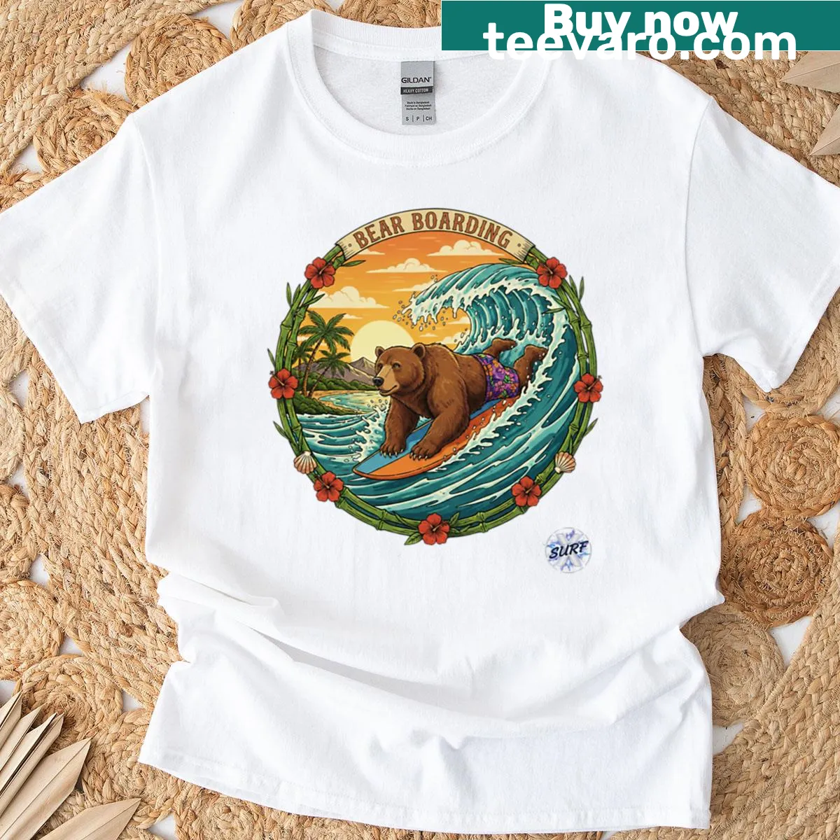 Bear skateboarding graphic on a T-shirt — on a men's t-shirt
