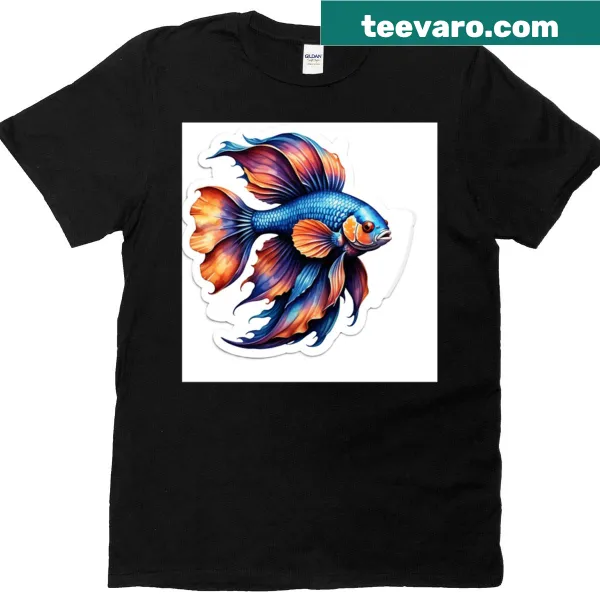 Watercolor depiction of a Betta fish on a T-shirt