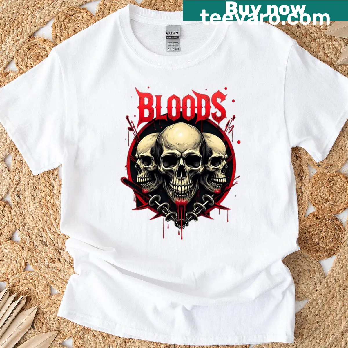 Intricate Blood Skull design on a dark art t-shirt — on a men's t-shirt