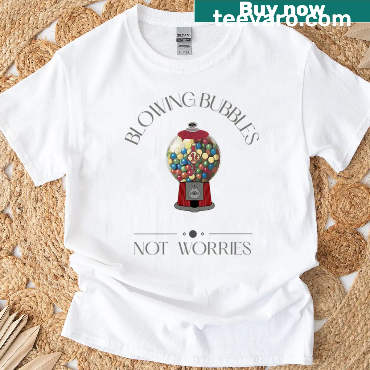 Whimsical T-shirt featuring a child blowing bubbles in a fun design — on a men's t-shirt