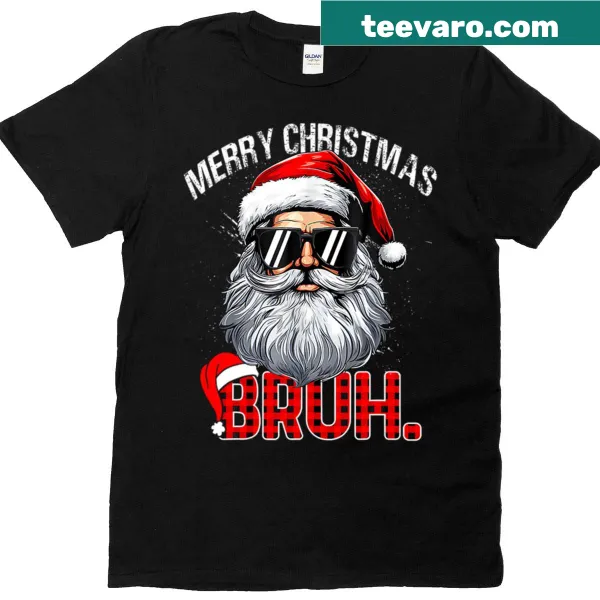 Funny Christmas T-shirt with Bruh text and Santa hat illustration