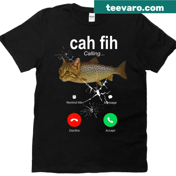 Funny cat-themed t-shirt with humorous text about phone calls