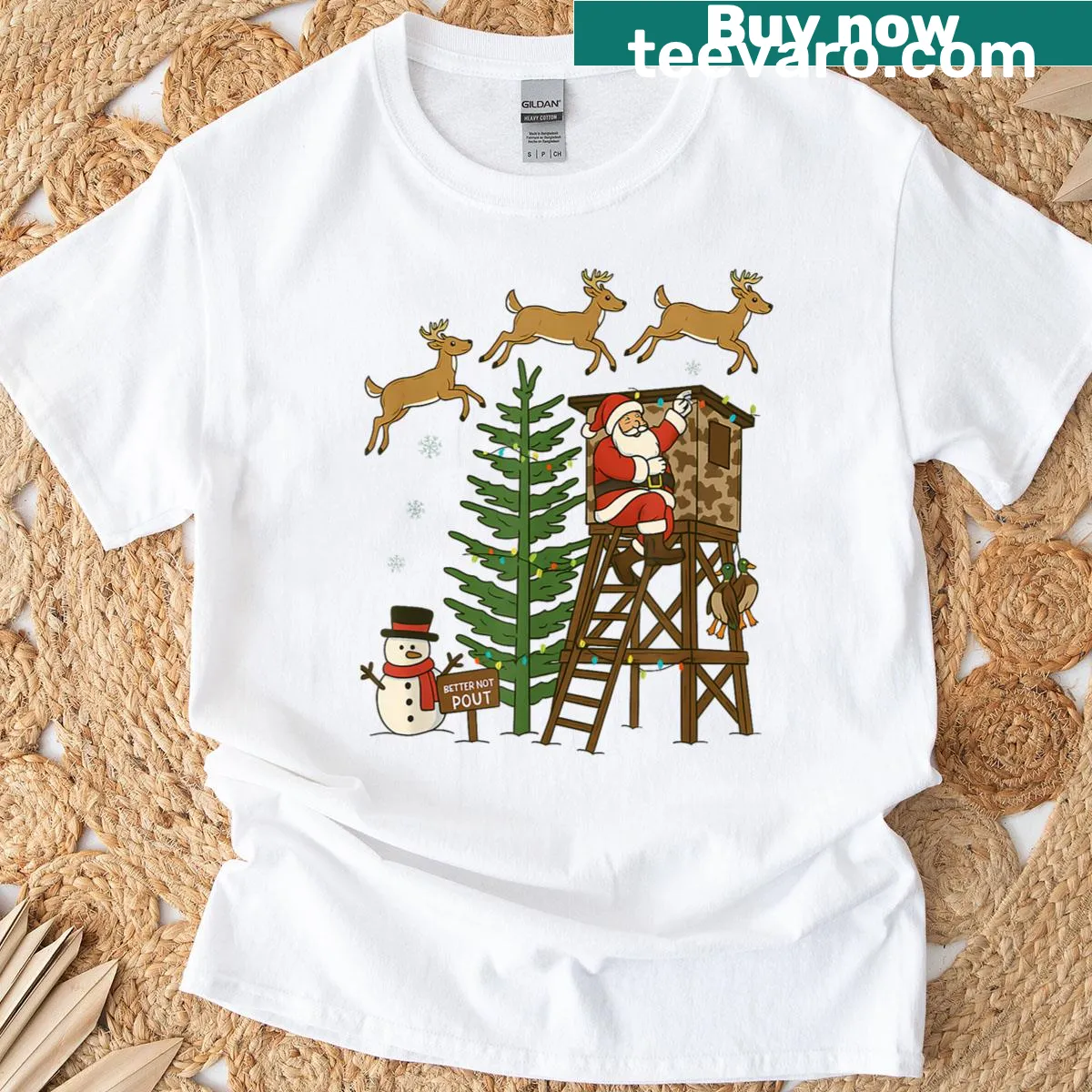 Camo Santa graphic design for hunting enthusiasts — on a men's t-shirt