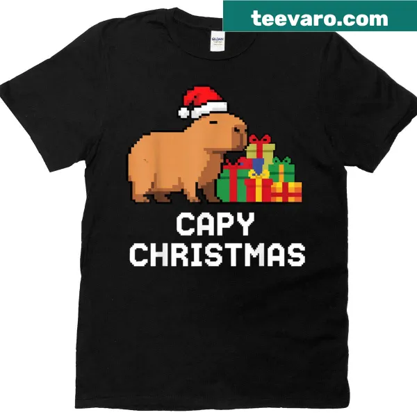 Funny Christmas capybara t-shirt with festive design