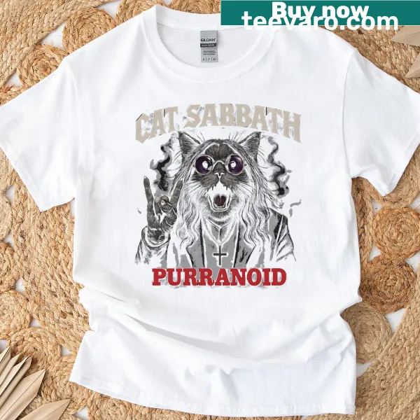 Funny Cat Sabbath t-shirt with a playful rock cat graphic