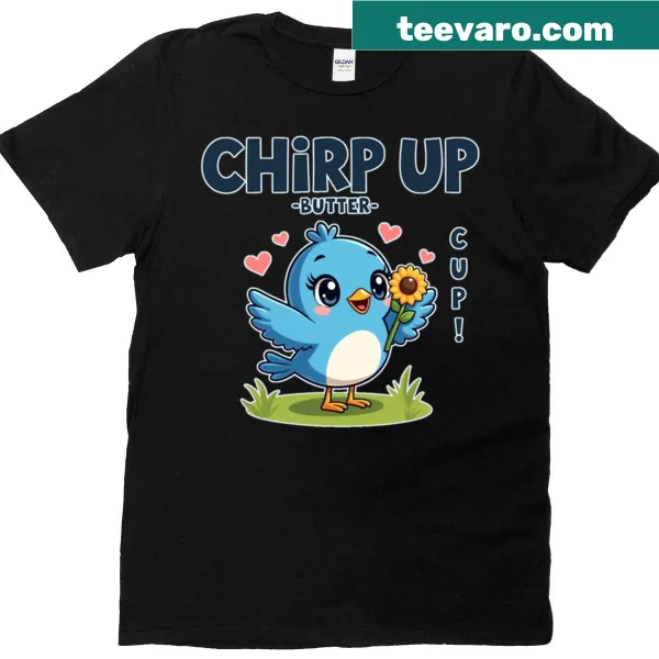 Cute bluebird graphic t-shirt with positive vibes message