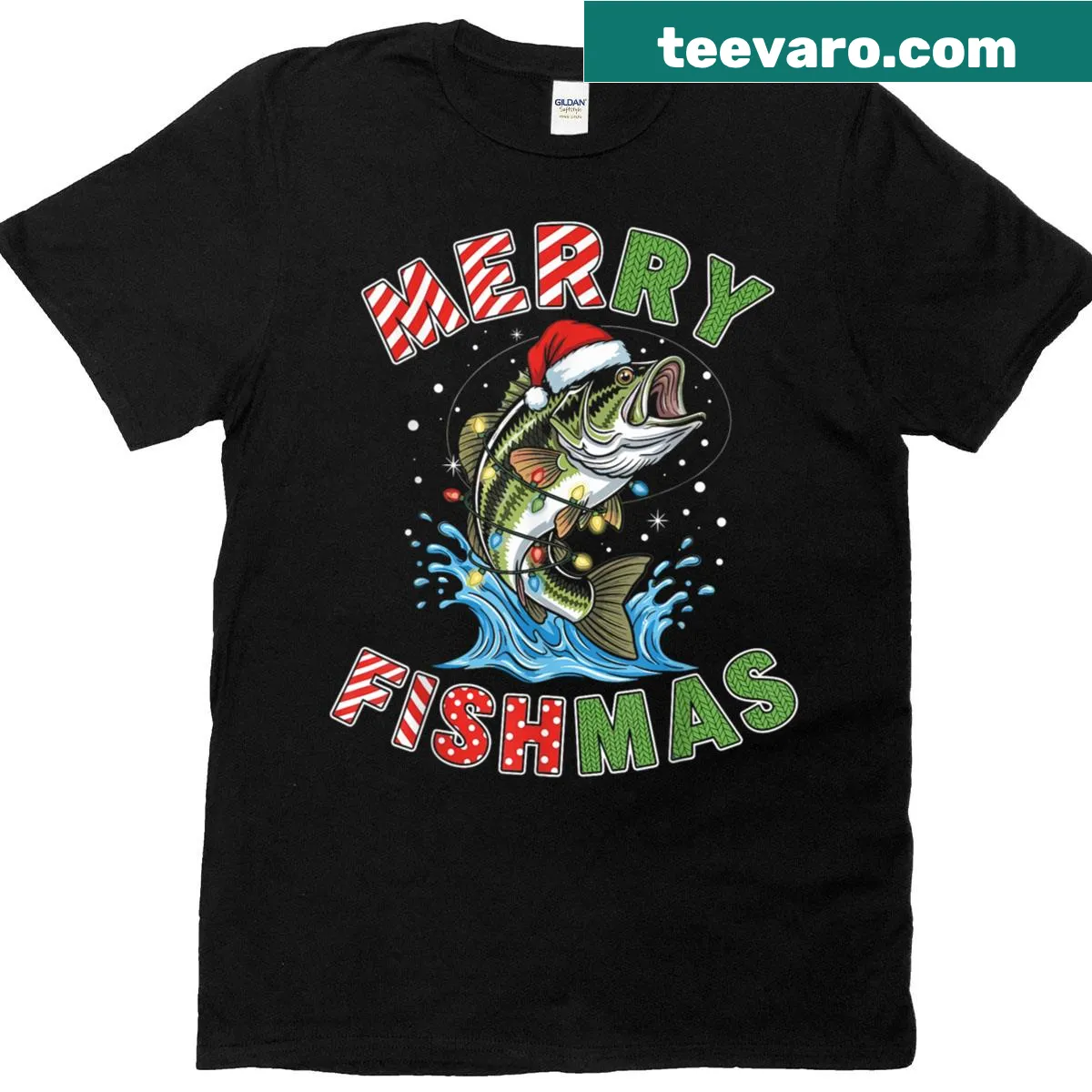Cartoon Christmas fishing design on a men’s t-shirt — on a men's t-shirt