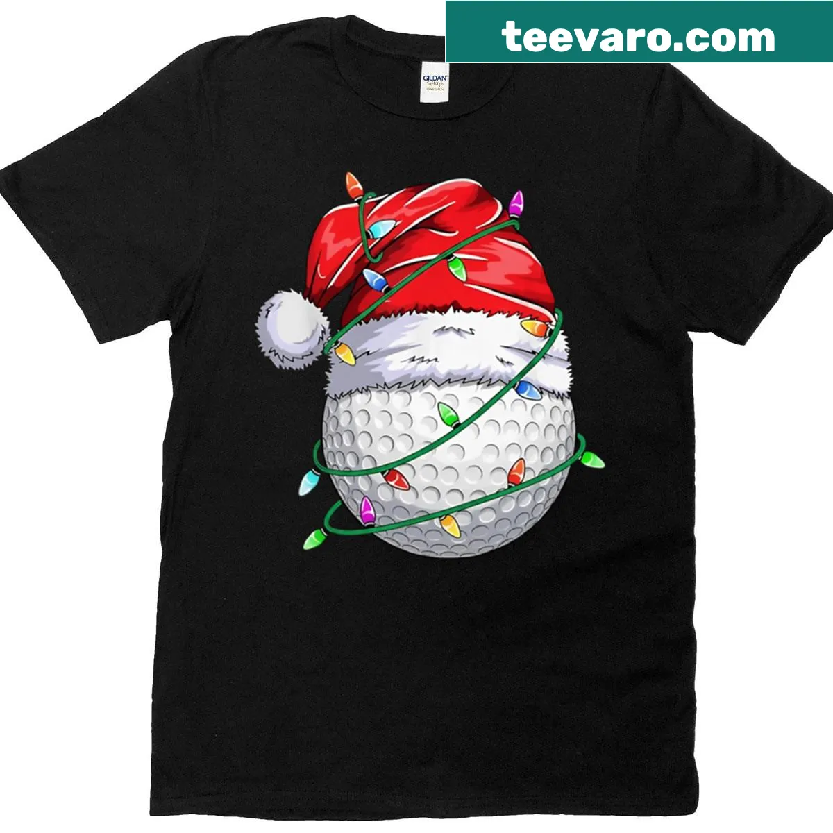 Golf ball with Santa hat graphic t-shirt — on a men's t-shirt