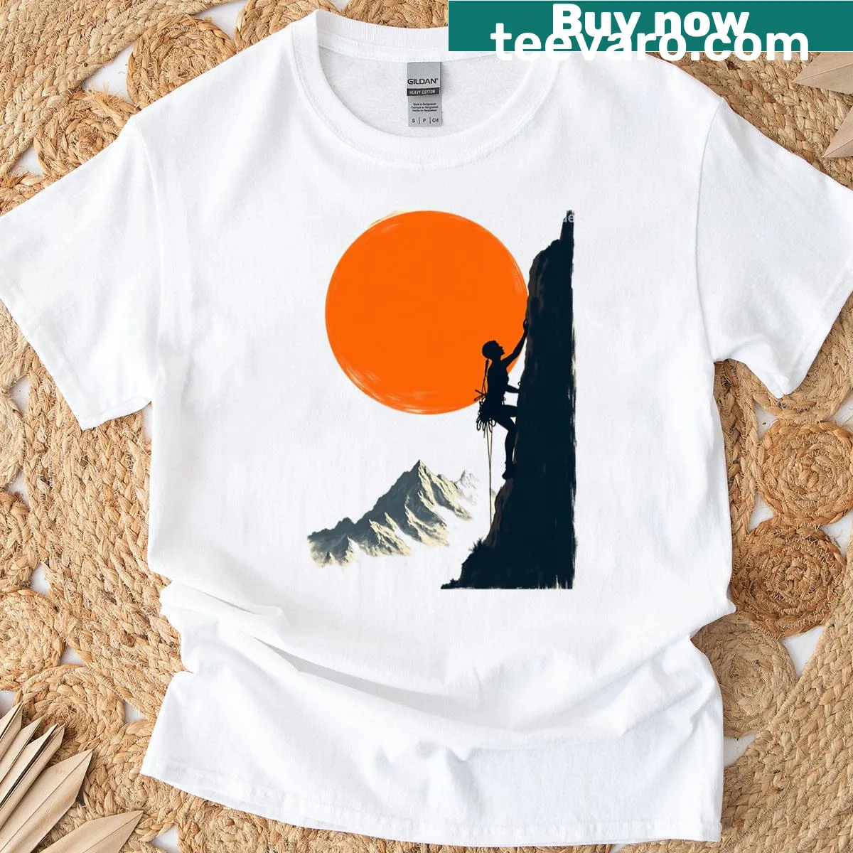 Sunset mountain silhouette graphic on a casual t-shirt — on a men's t-shirt