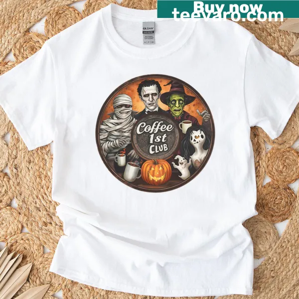 Typography design saying 'Coffee 1st Club' on a T-shirt