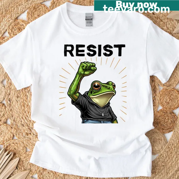 Protest design t-shirt featuring a frog in chains