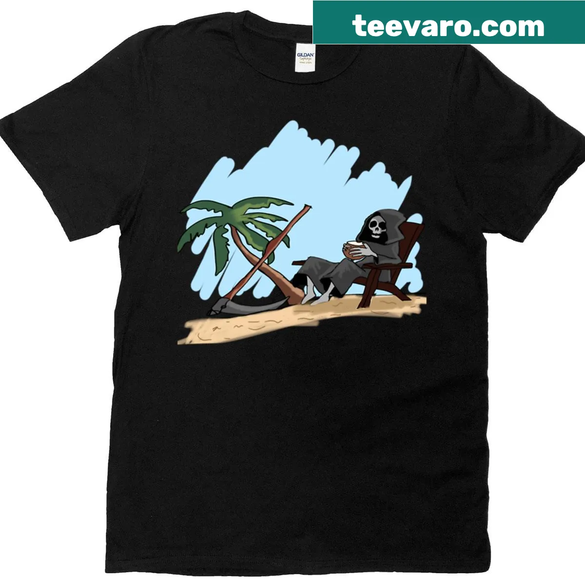 Grim Reaper graphic T-shirt for Halloween — on a men's t-shirt