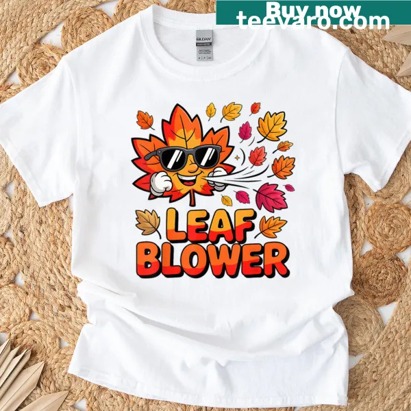 Vintage-style T-shirt featuring a funny blower graphic and autumn vibes