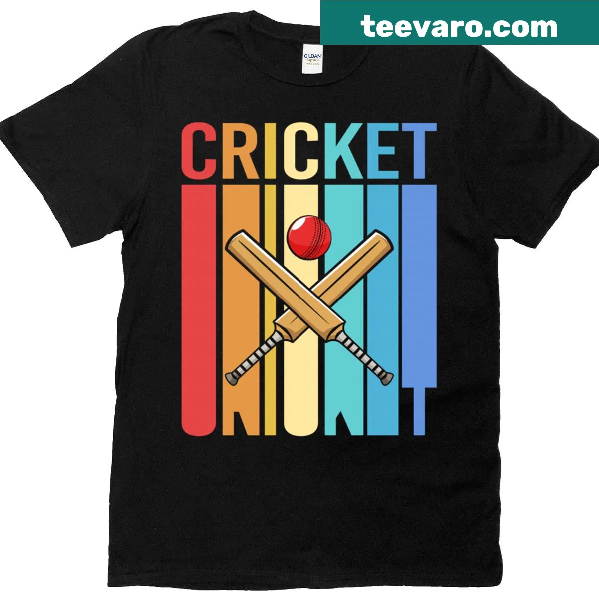 Vintage cricket shirt featuring bats and balls design — on a men's t-shirt