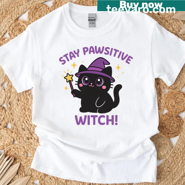 Adorable illustration of a cute black cat on a T-shirt