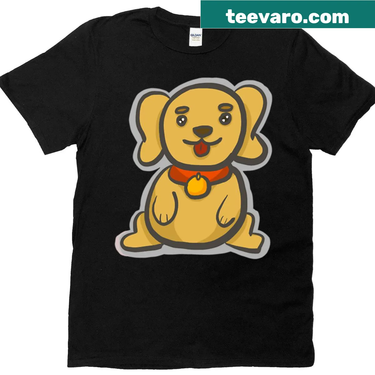 Cartoon yellow lab puppy graphic on a t-shirt — on a men's t-shirt