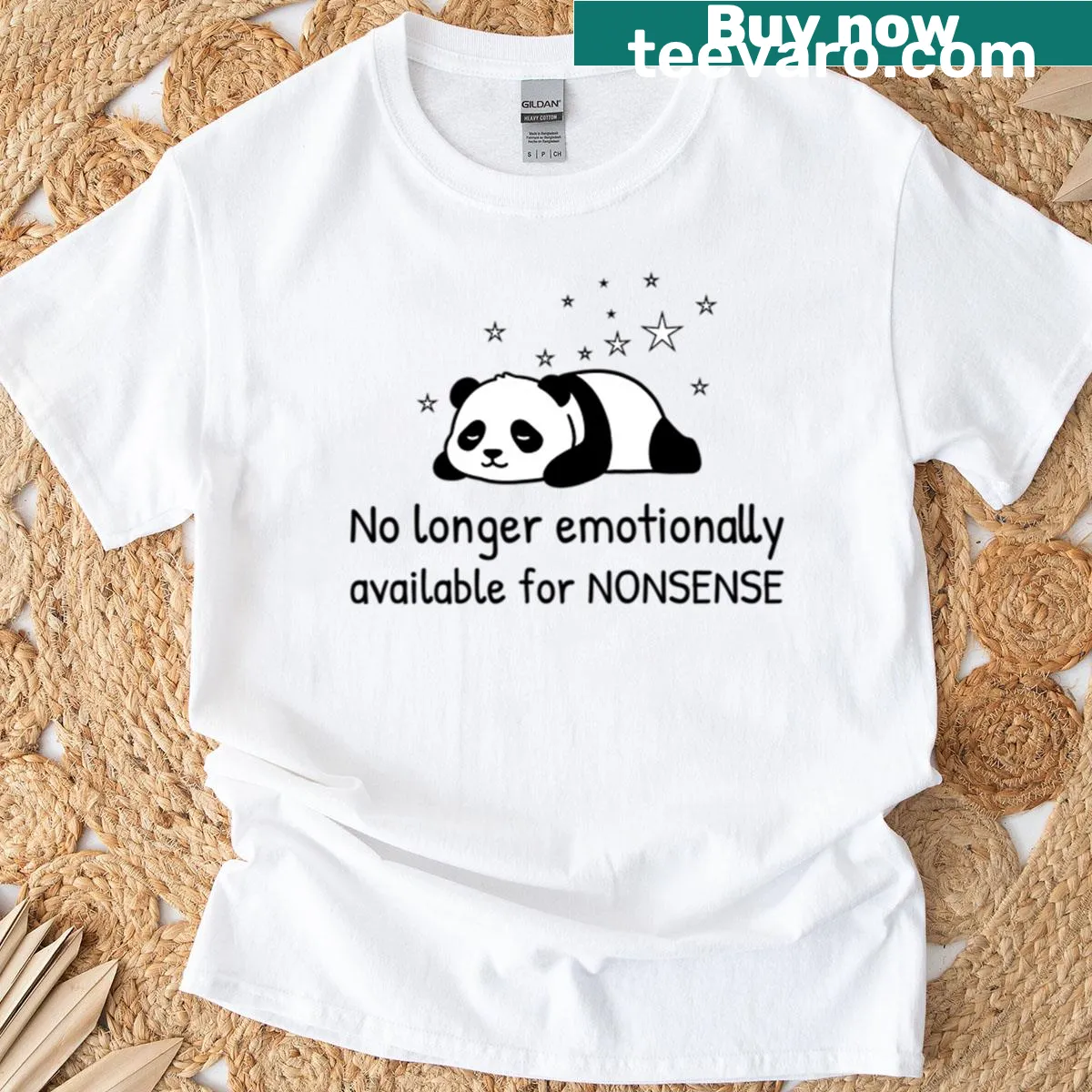 Cute panda graphic T-shirt with humorous text — on a men's t-shirt