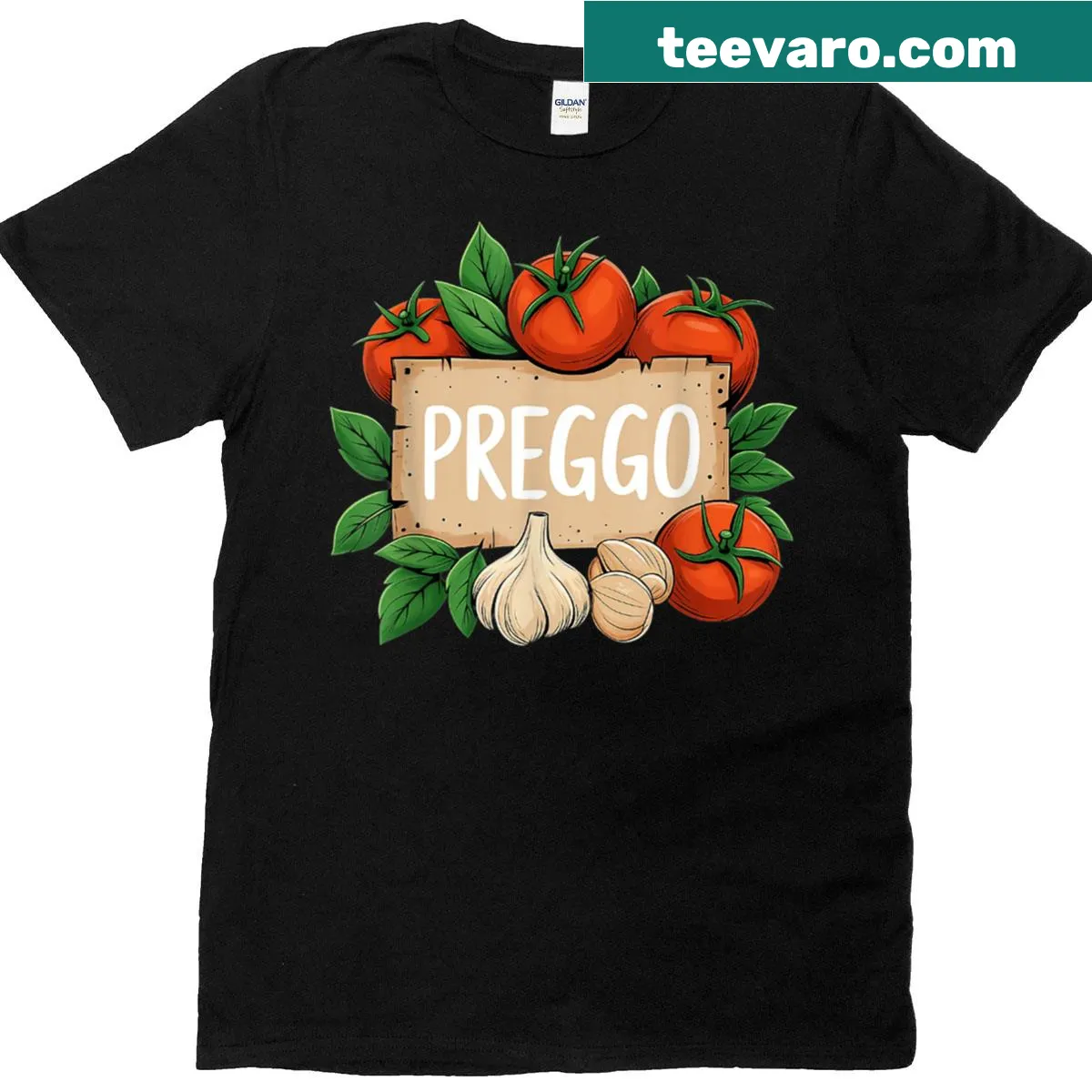 Pregnancy announcement t-shirt with cute pasta graphic — on a men's t-shirt