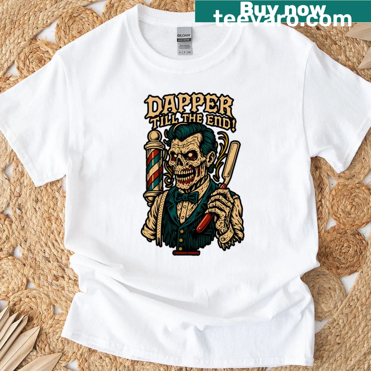 Typography T-shirt with the phrase 'Dapper Till The End' — on a men's t-shirt