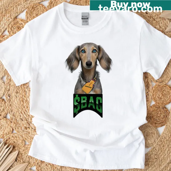 Charming illustration of a dog with a bag on a T-shirt