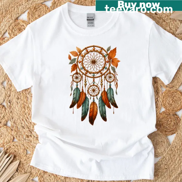 Beautifully illustrated dreamcatcher graphic on t-shirt