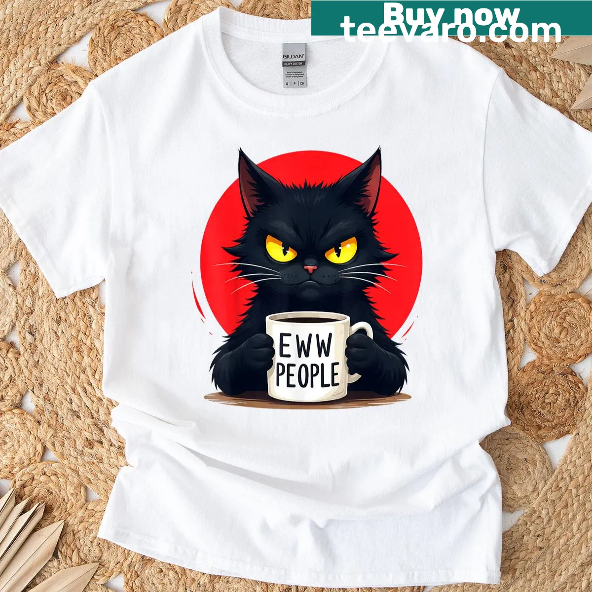 Funny introvert quote with a black cat and coffee on a t-shirt — on a men's t-shirt