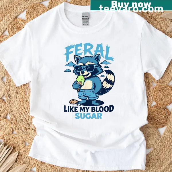Funny diabetes awareness T-shirt with raccoon illustration