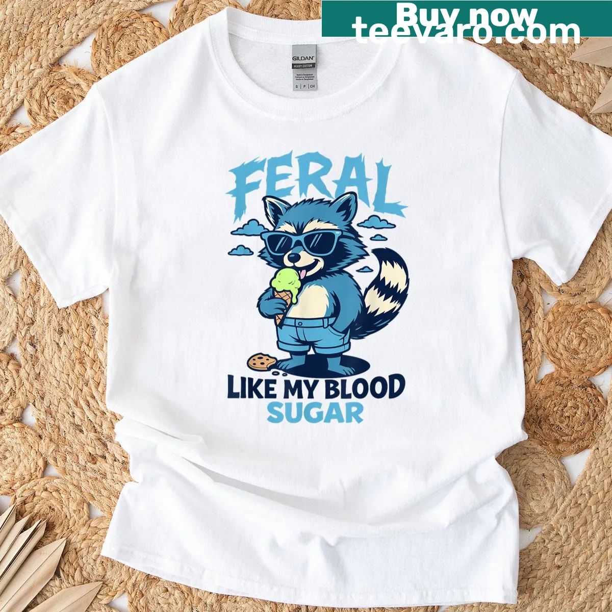 Funny diabetes awareness T-shirt with raccoon illustration — on a men's t-shirt
