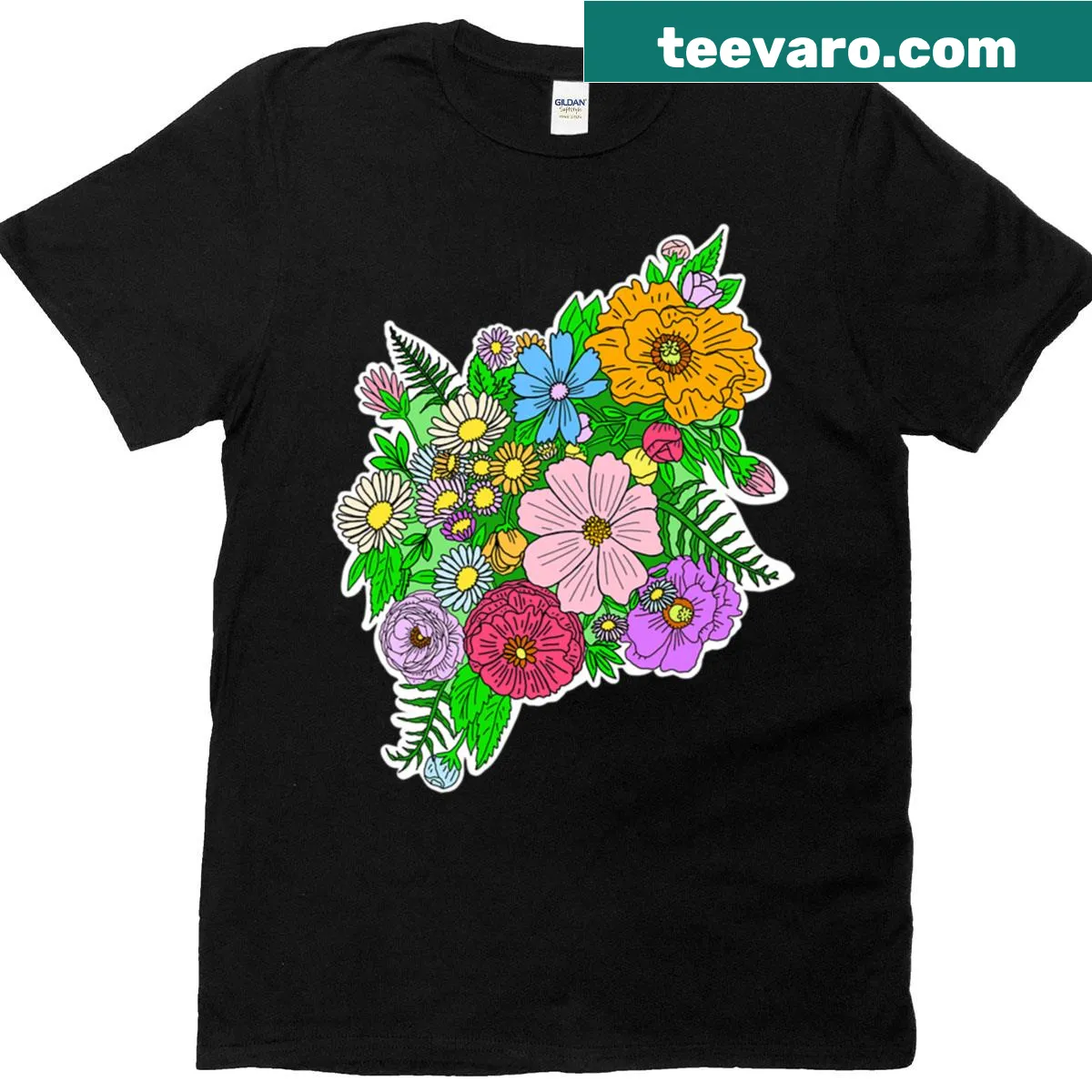 Realistic flower bouquet graphic on a t-shirt. — on a men's t-shirt