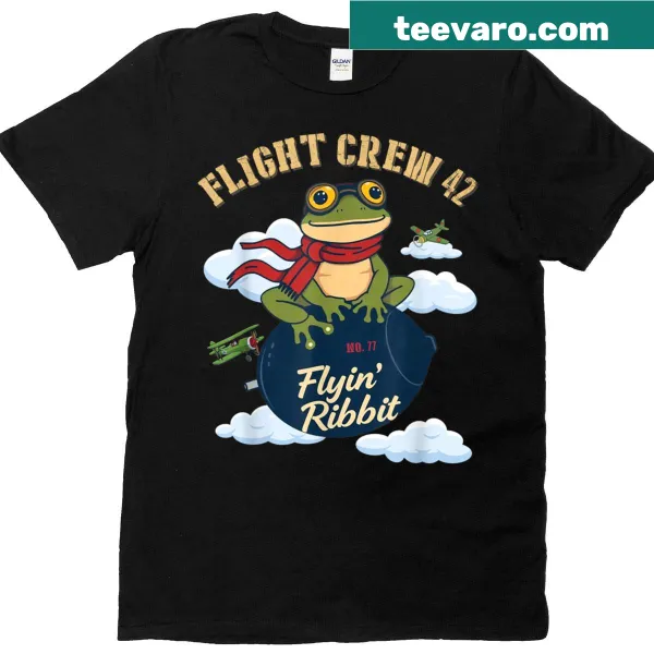 Vintage-style t-shirt with flying frogs and Flight Crew design