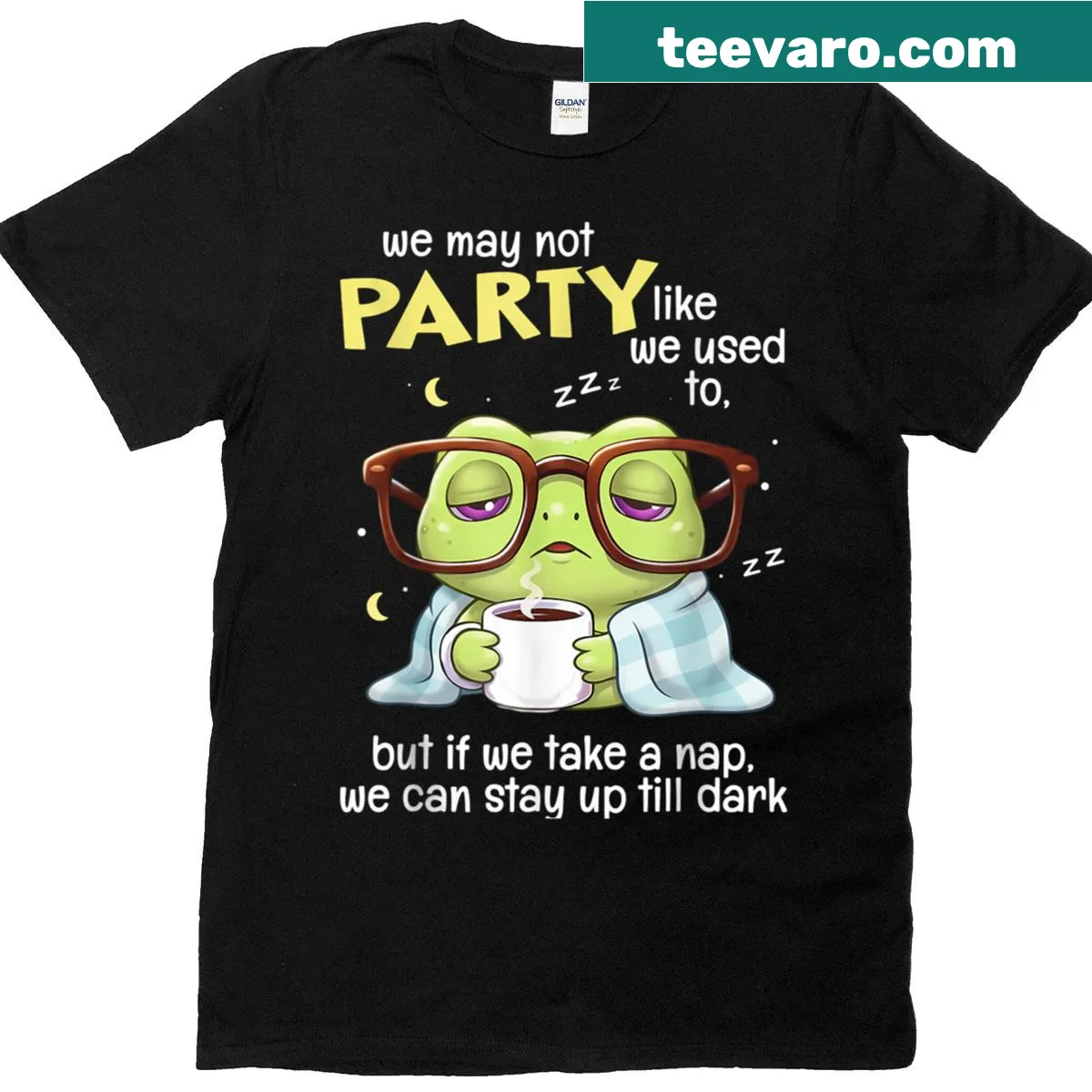 Whimsical frog t-shirt with humorous nap-themed text — on a men's t-shirt