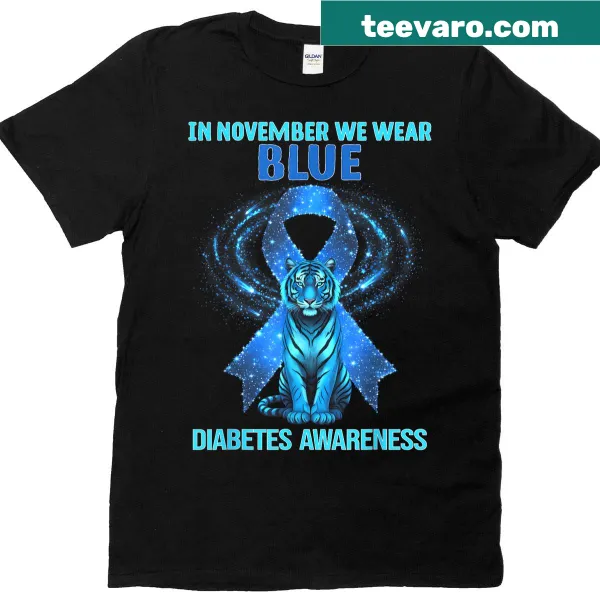 Illustration of a blue tiger promoting diabetes awareness for November