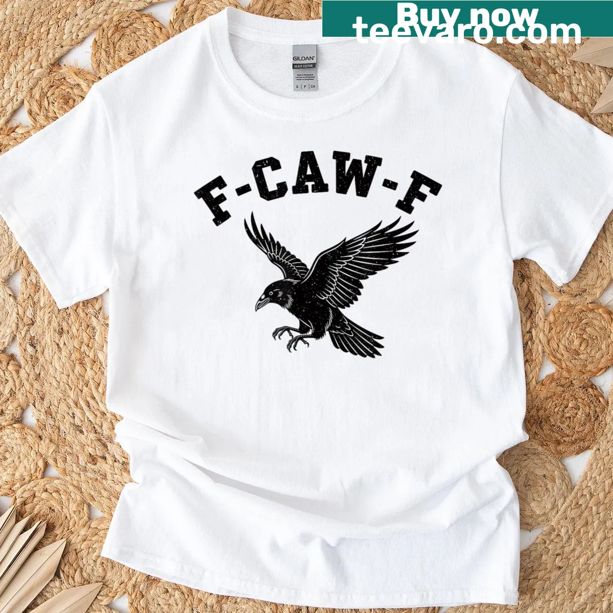 Funny typography design with 'F Caw F Crow' text — on a men's t-shirt