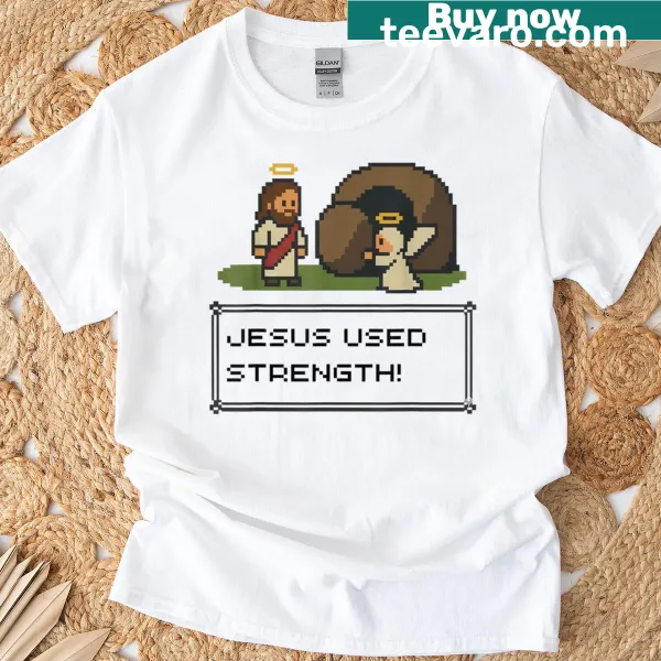 Pixel art of Jesus with strength theme for Christmas