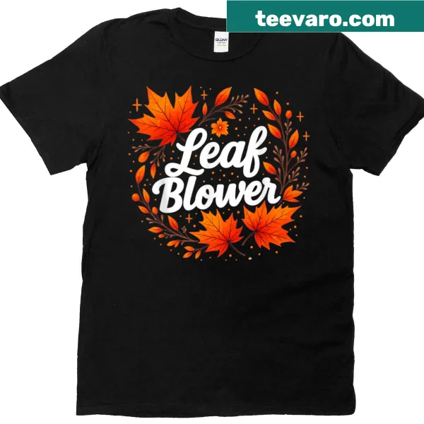 Graphic of a leaf blower on a T-shirt for gardening enthusiasts