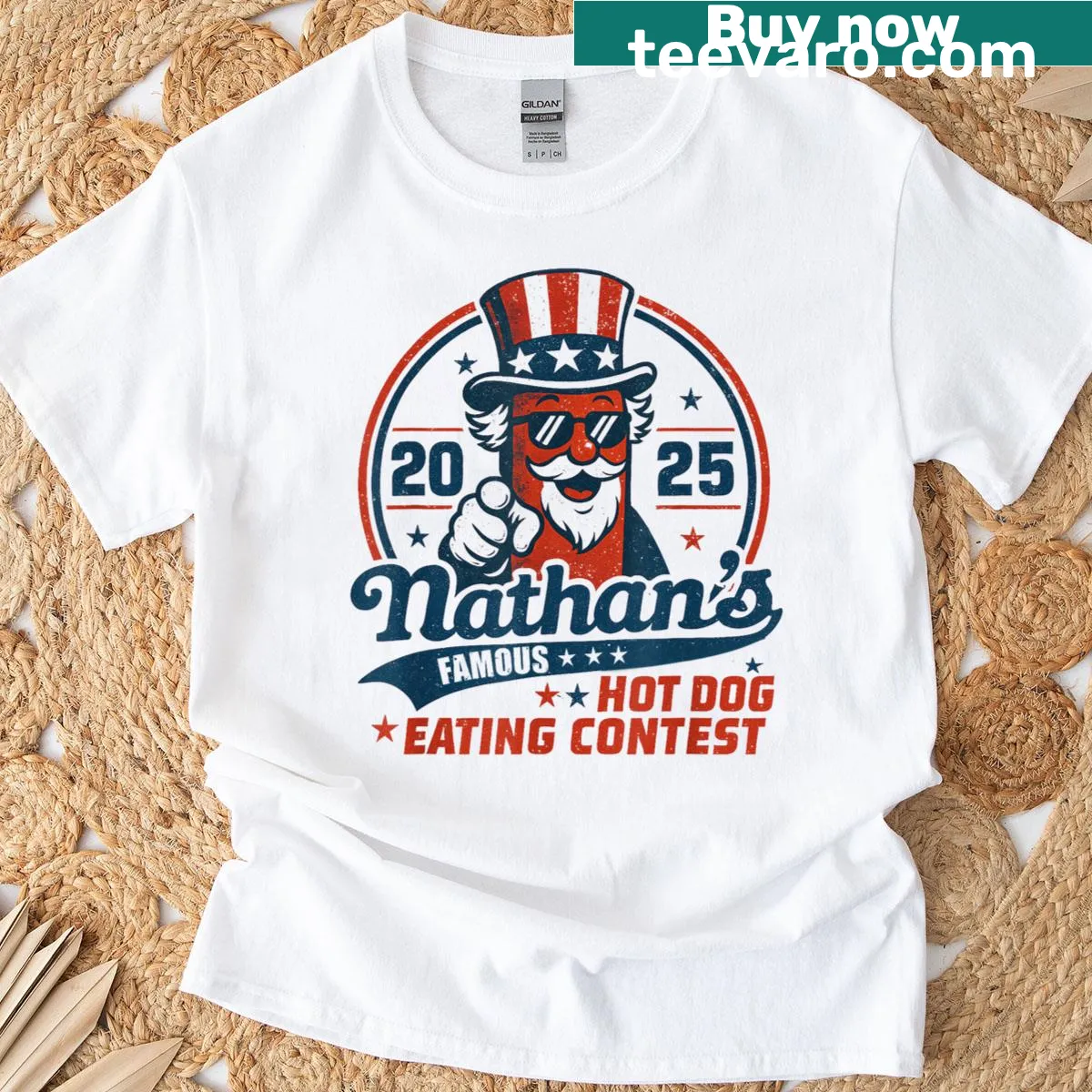 Funny Nathan's Famous Hot Dog Eating Contest shirt with bold text — on a men's t-shirt